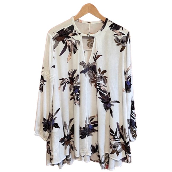 Free People Electric Orchard Swing Tunic Womens Small White Purple Keyhole - Picture 3 of 11